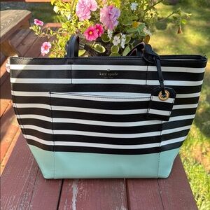 Kate Spade Black and Mint Striped Tote